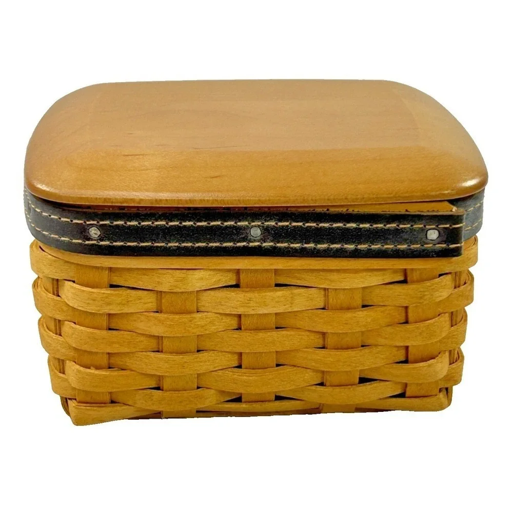 Longaberger Father's Day POCKET CHANGE Basket w/Lid‎ Protector Leather Trim 2003